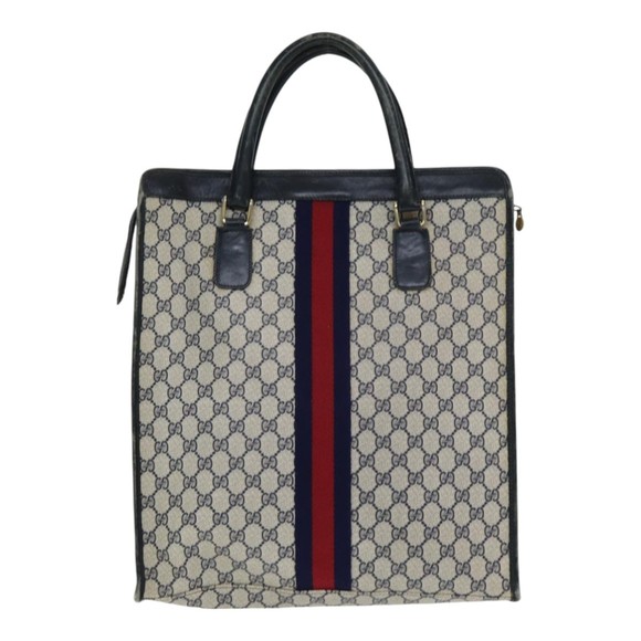 GUCCI GG Supreme Sherry Line Hand Bag PVC Leather Navy Red 010 378 Auth ar12310 - Picture 3 of 16